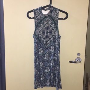 Paisley printed, high neck, open back dress